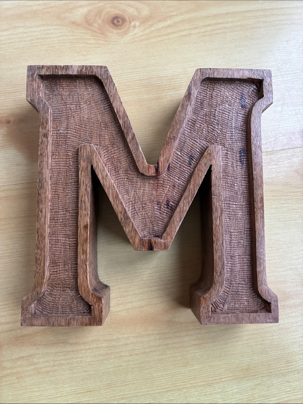 8” Wooden Letter M Wall Accent - Rustic Brown